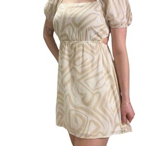 Bohemian Print White and Beige Mini Dress